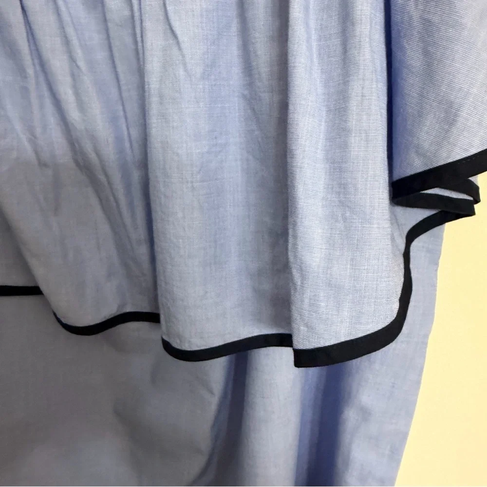 J. Crew Light Blue Off-Shoulder Ruffle Dress with Navy Trim